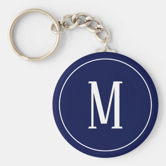 Monogram White op Navy Blue Sleutelhanger (Voorkant)