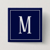 Monogram White op Navy Blue Square Button (Voorkant)