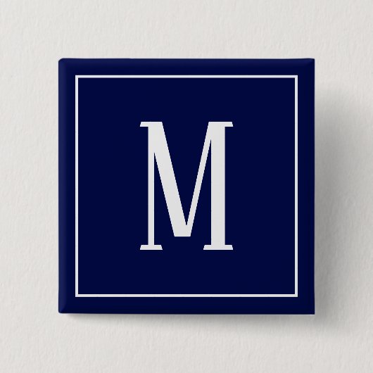 Monogram White op Navy Blue Square Button (Voorkant)