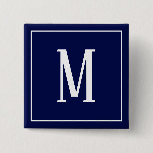 Monogram White op Navy Blue Square Button