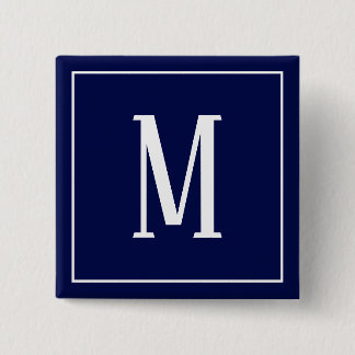 Monogram White op Navy Blue Square Button