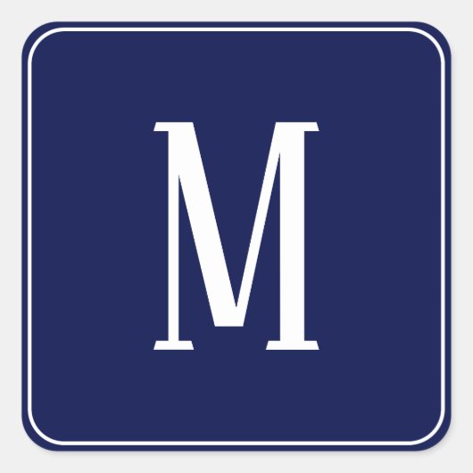 Monogram White op Navy Blue Square Sticker (Voorkant)