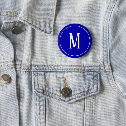 Monogram White op Royal Blue Round Button (In situ)