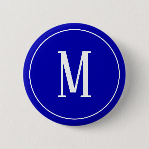 Monogram White op Royal Blue Round Button