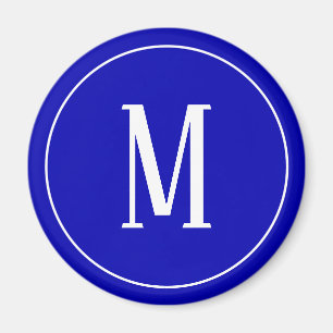 Monogram White op Royal Blue Round Magnet
