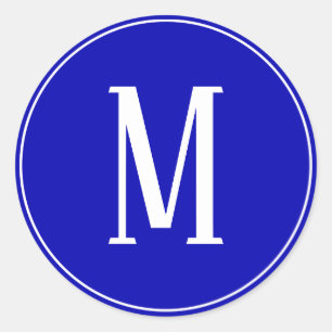 Monogram White op Royal Blue Round Sticker