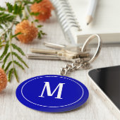Monogram White op Royal Blue Sleutelhanger (Zijkant)
