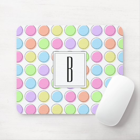 Monogram White Pastel Rainbow Polka Dot Pattern Muismat (Met muis)