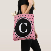Monogram White Pink Black Polka Dots Tote Bag (Dichtbij)