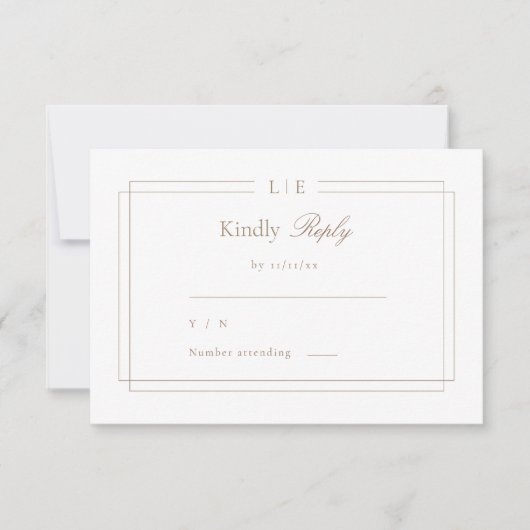 Monogram White Pink Gold Wedding RSVP Uitnodiging (Voorkant)