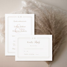 Monogram White Pink Gold Wedding RSVP Uitnodiging