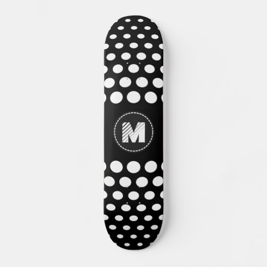 Monogram White Polka Dots Pattern Skateboard (Voorkant)