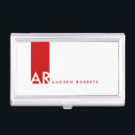 Monogram White Red Clean Business Card Holder Visitekaarthouder<br><div class="desc">Pas dit moderne witte Profiel of de Houder van de Bedrijfs van de Kaart met een rode verticale streep met monogram aan. Deze hedendaagse professionele minimalistische Sjabloon ziet er schoon en vers uit, het is een strak uiterlijk dat zeer effectief is en het oog vangt. Als je dit ontwerp in...</div>