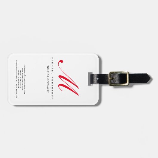 Monogram White Red Unique Chubby Visitekaartje Bagagelabel (Voorkant horizontaal)