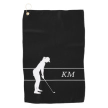 Monogram White Silhouette Woman Golfer Golf Towel