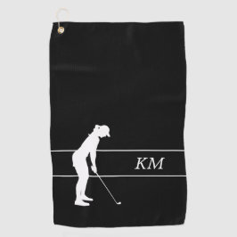 Monogram White Silhouette Woman Golfer Golf Towel Golfhanddoek