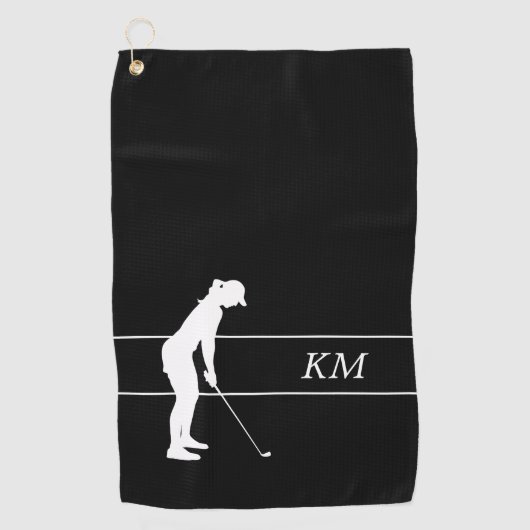 Monogram White Silhouette Woman Golfer Golf Towel Golfhanddoek (Voorkant)