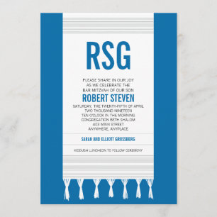 Monogram White Stripe Tallit Bar Mitzvah Kaart