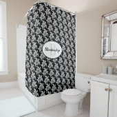 Monogram White Tribal Turtle Pattern Over Black Douchegordijn (In situ)