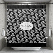 Monogram White Tribal Turtle Pattern Over Black Douchegordijn