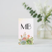 Monogram wijn | Succulente bloemen Visitekaartje (Staand voorkant)