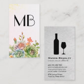 Monogram wijn | Succulente bloemen Visitekaartje (Voorkant / Achterkant)