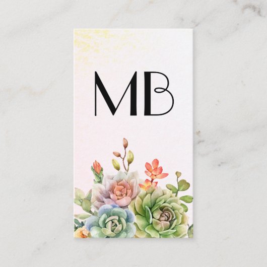Monogram wijn | Succulente bloemen Visitekaartje (Voorkant)