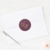 Monogram Wijnkleur 2 Initialen Gouden Calligrafie Ronde Sticker (Envelop)