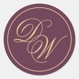 Monogram Wijnkleur 2 Initialen Gouden Calligrafie Ronde Sticker