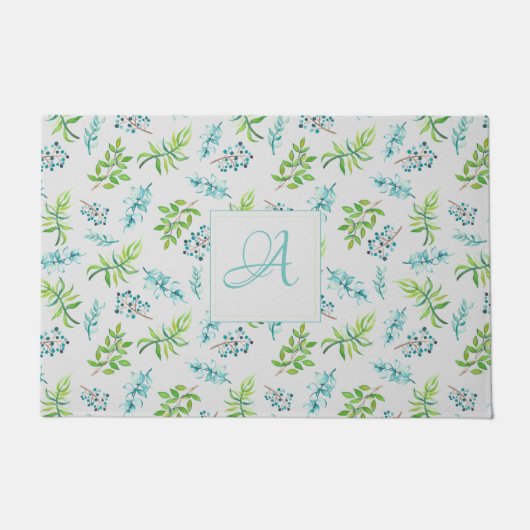 Monogram Wildbloemen Blue Green Wedding Decor Deurmat (Voorkant)