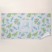 Monogram Wildbloemen Blue Green Wedding Decor Strandlaken (Voorkant)