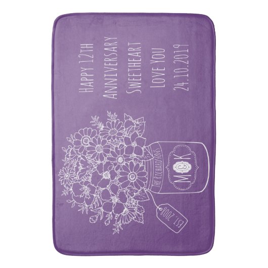 Monogram Wildbloemen Bouquet Hand-Drawn Mason Jar Badmat (Voorkant Verticaal)