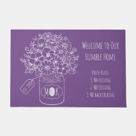 Monogram Wildbloemen Bouquet Hand-Drawn Mason Jar Deurmat