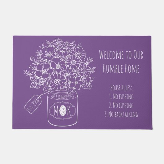 Monogram Wildbloemen Bouquet Hand-Drawn Mason Jar Deurmat (Voorkant)