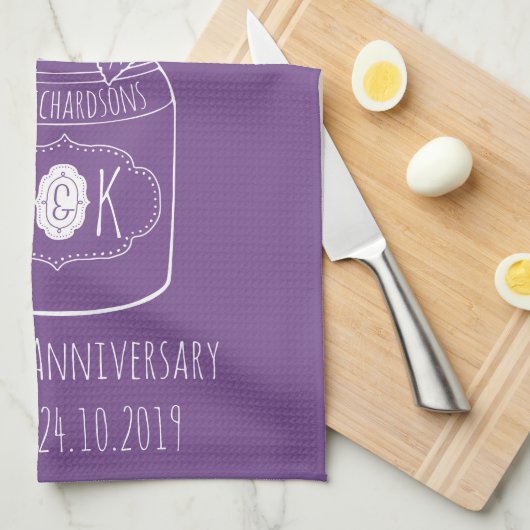 Monogram Wildbloemen Bouquet Hand-Drawn Mason Jar Theedoek (Quarter Fold)