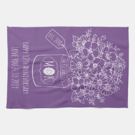 Monogram Wildbloemen Bouquet Hand-Drawn Mason Jar Theedoek