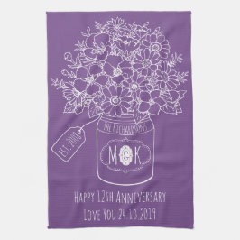 Monogram Wildbloemen Bouquet Hand-Drawn Mason Jar Theedoek