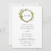 Monogram Wildbloemen Emerald Green Wedding Invitat Kaart (Voorkant)