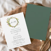 Monogram Wildbloemen Emerald Green Wedding Invitat Kaart