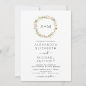 Monogram Wildbloemen Emerald Green Wedding Kaart (Voorkant)