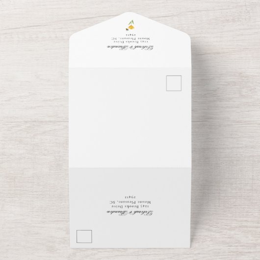 Monogram Wildbloemen Tuinbouw Waterverf All In One Uitnodiging (Buitenkant)