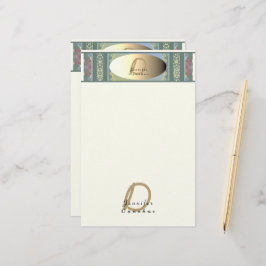 Monogram Wilde Bloem Metaalachtig Etiket Briefpapier