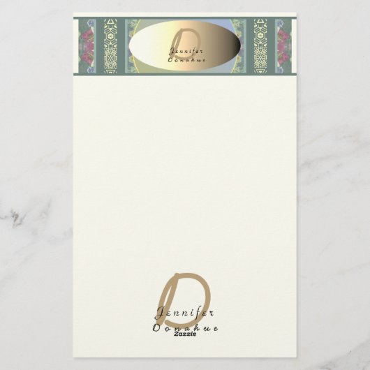 Monogram Wilde Bloem Metaalachtig Etiket Briefpapier (Achterkant)