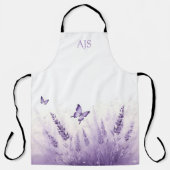 Monogram Wilde Bloem Vlinder Lavendel Bloemmotief Schort (Voorkant)