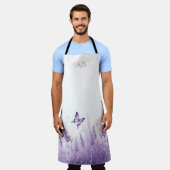 Monogram Wilde Bloem Vlinder Lavendel Bloemmotief Schort (Gedragen)