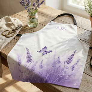Monogram Wilde Bloem Vlinder Lavendel Bloemmotief Schort