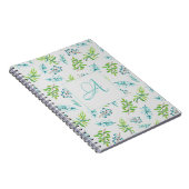 Monogram Wilde Bloemen Blauw Groen Huwelijksdecora Notitieboek (Rechterzijde)