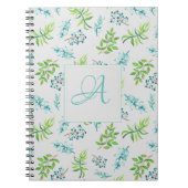 Monogram Wilde Bloemen Blauw Groen Huwelijksdecora Notitieboek (Voorkant)