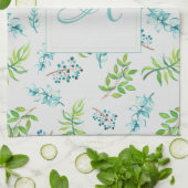 Monogram Wilde Bloemen Blauw Groen Huwelijksdecora Theedoek (Gevouwen)
