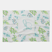 Monogram Wilde Bloemen Blauw Groen Huwelijksdecora Theedoek (Horizontaal)